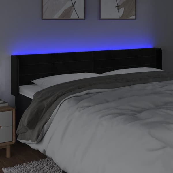 Sängyn pääty LED-valolla, musta, 163x16x78/88 cm, samettia