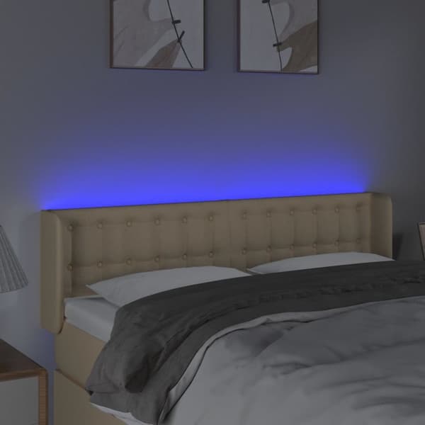 Sänggavel LED gräddvit 147x16x78/88 cm tyg