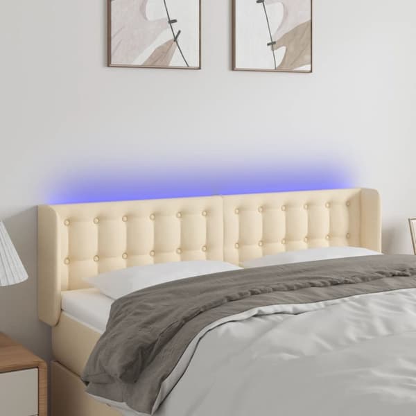 Sänggavel LED gräddvit 147x16x78/88 cm tyg