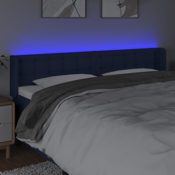 Sänggavel LED blå 183x16x78/88 cm tyg