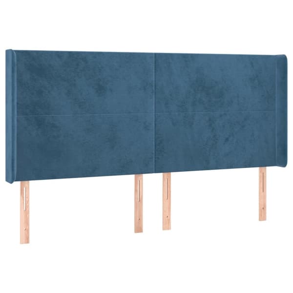 sengegavl med LED-lys 163x16x118/128 cm fløjl mørkeblå