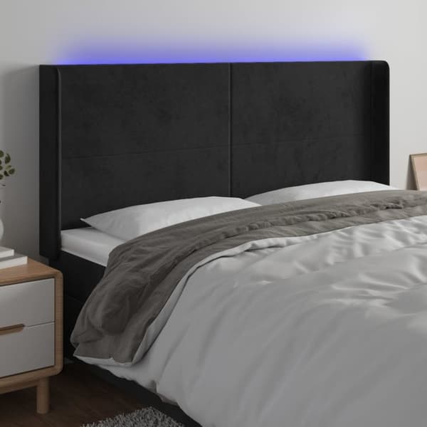 sengegavl med LED-lys 183x16x118/128 cm fløjl sort