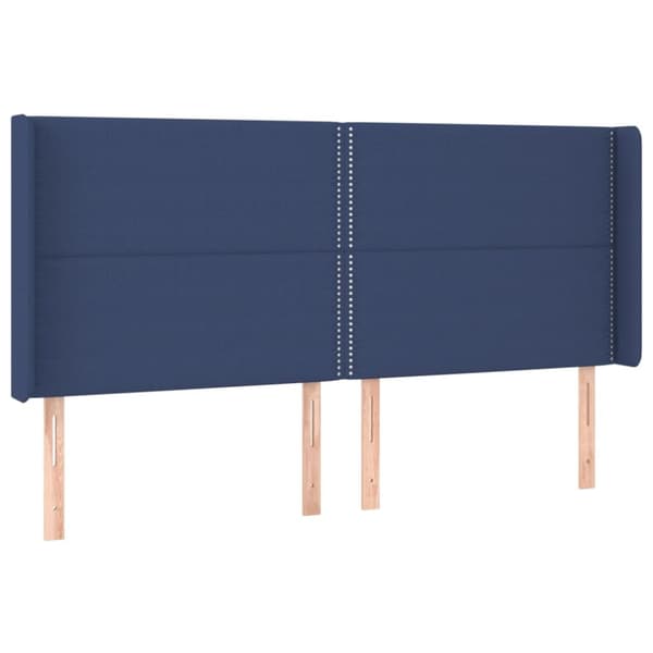 sengegavl med LED-lys 183x16x118/128 cm stof blå