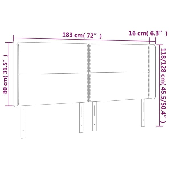 sengegavl med LED-lys 183x16x118/128 cm stof blå