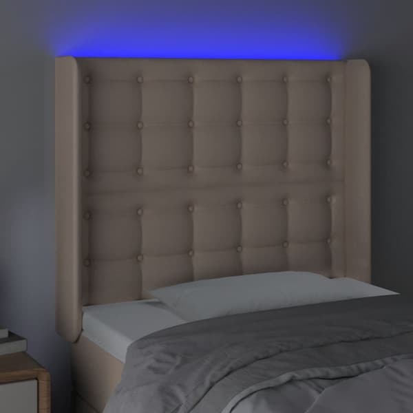 sengegavl med LED-lys 93x16x118/128 cm kunstlæder cappuccino
