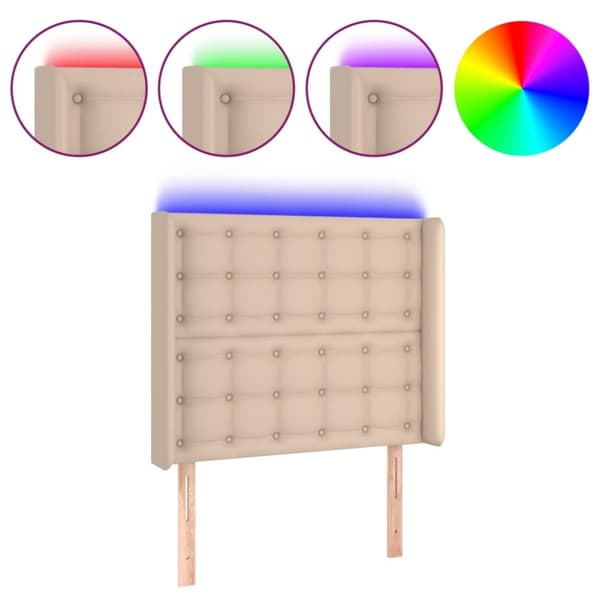 sengegavl med LED-lys 93x16x118/128 cm kunstlæder cappuccino