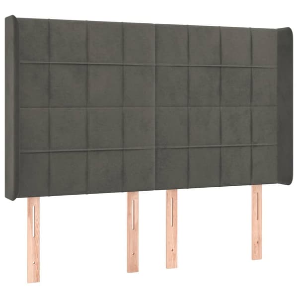 sengegavl med LED-lys 147x16x118/128 cm fløjl mørkegrå