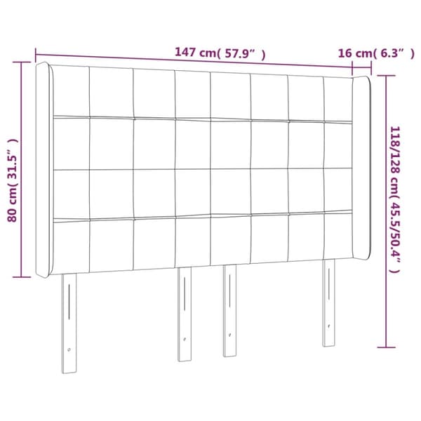 sengegavl med LED-lys 147x16x118/128 cm fløjl mørkegrå