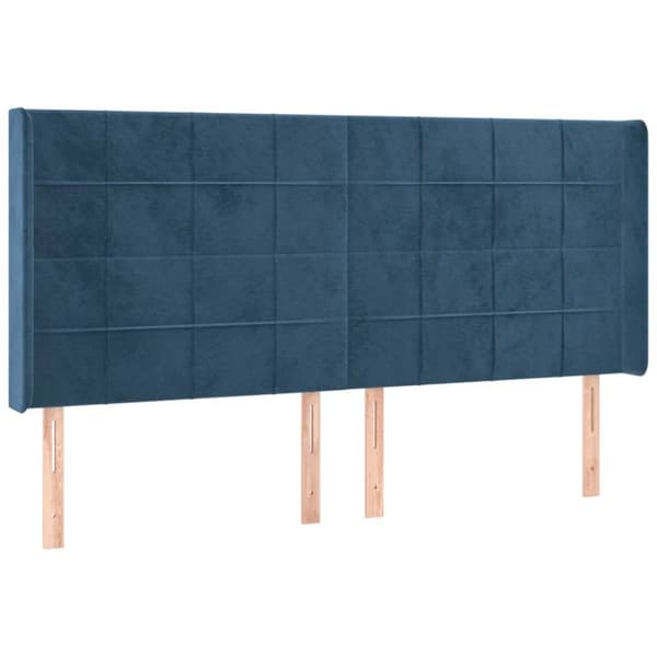 sengegavl med LED-lys 183x16x118/128 cm fløjl mørkeblå