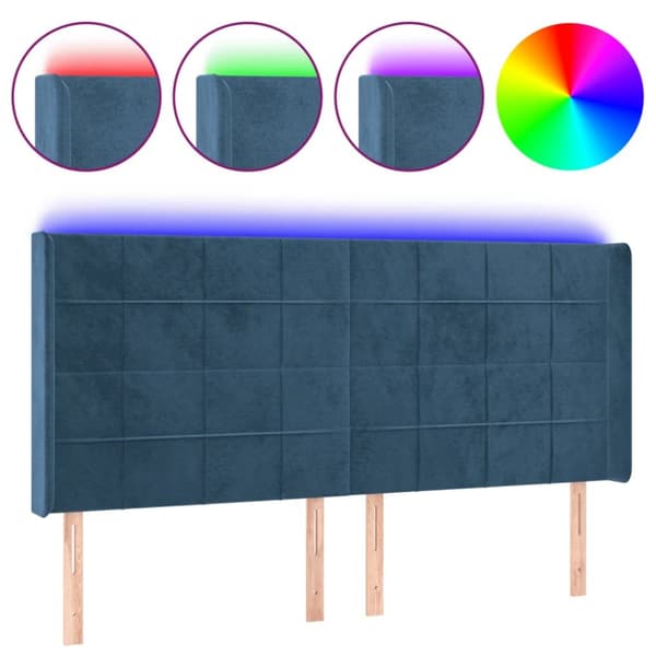 sengegavl med LED-lys 183x16x118/128 cm fløjl mørkeblå