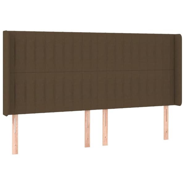 sengegavl med LED-lys 203x16x118/128 cm stof mørkebrun