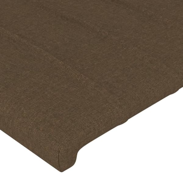 sengegavl med LED-lys 203x16x118/128 cm stof mørkebrun
