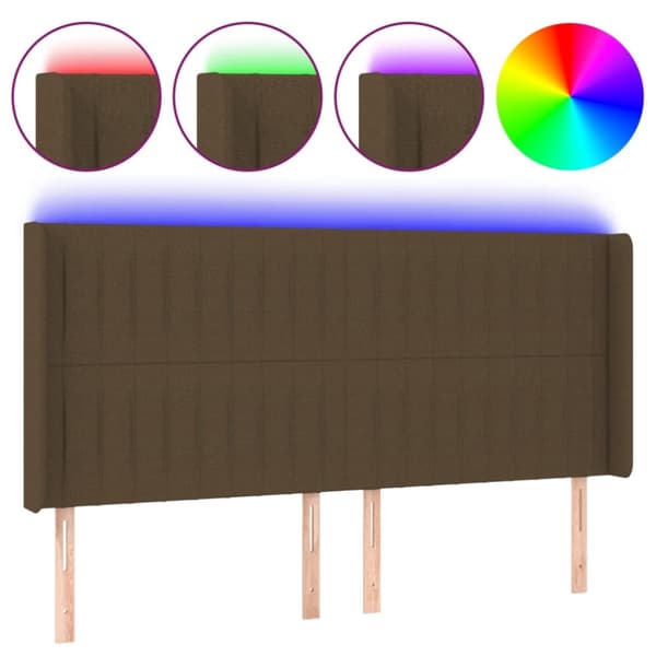sengegavl med LED-lys 203x16x118/128 cm stof mørkebrun
