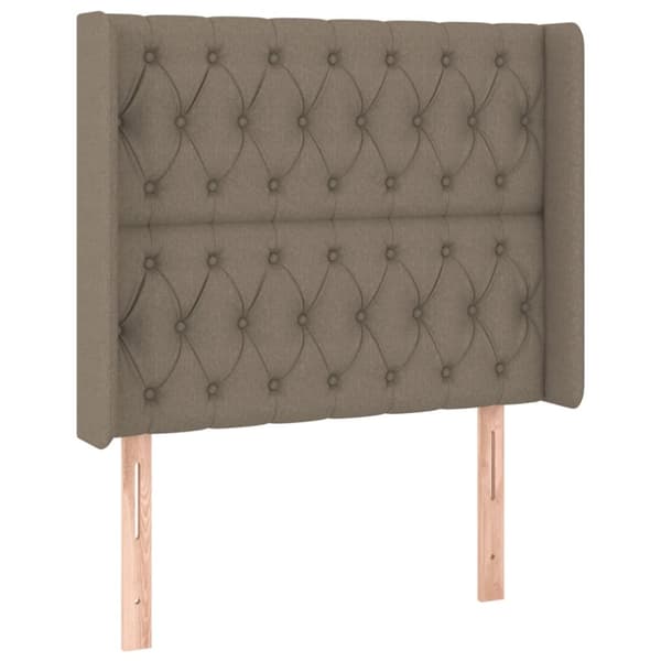 sengegavl med LED-lys 93x16x118/128 cm stof gråbrun