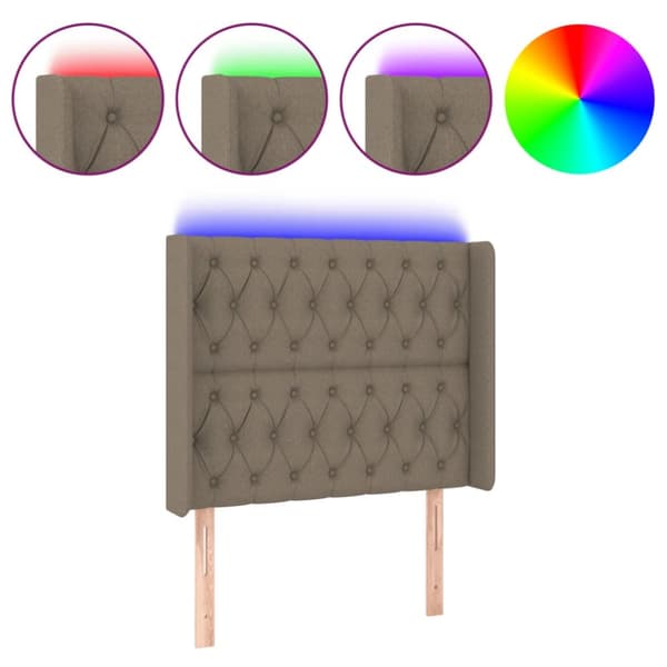 sengegavl med LED-lys 93x16x118/128 cm stof gråbrun