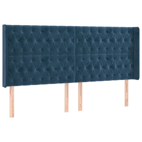 sengegavl med LED-lys 183x16x118/128 cm fløjl mørkeblå