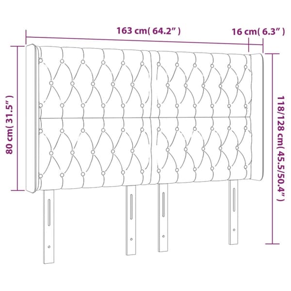 Sängyn pääty, jossa LED tummanruskea 163x16x118/128 cm kangas