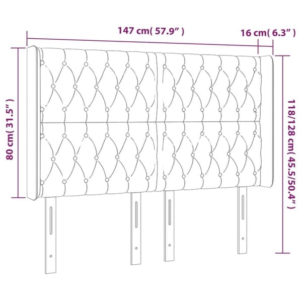 Sängyn pääty, jossa LED tummanruskea 147x16x118/128 cm kangas