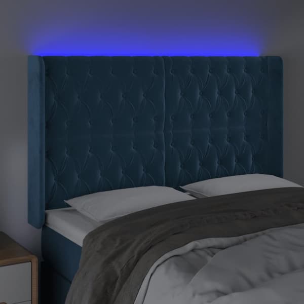 Sängyn pääty LED-valolla, tummansininen, 147x16x118/128 cm