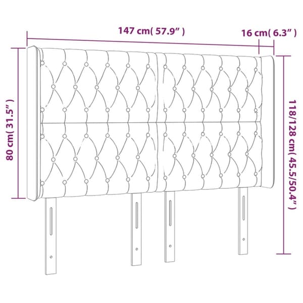 Sängyn pääty LED-valolla, tummansininen, 147x16x118/128 cm