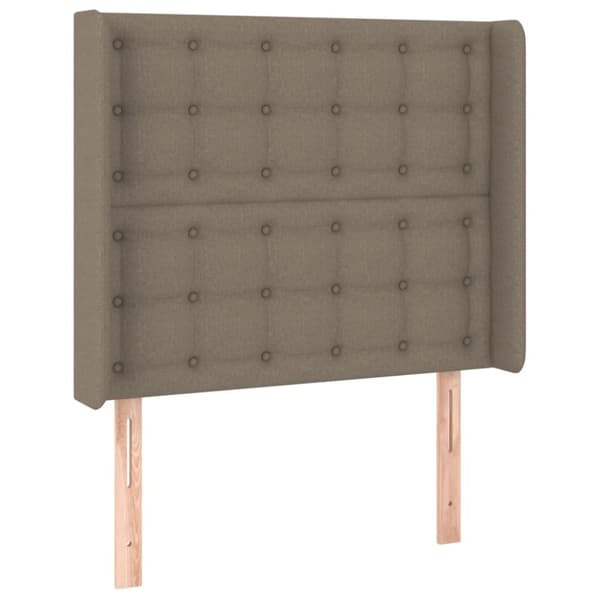 sengegavl med LED-lys 103x16x118/128 cm stof gråbrun