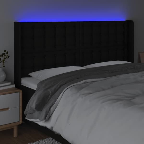 Sängyn pääty LED-valolla, musta, 203x16x118/128 cm, kangas