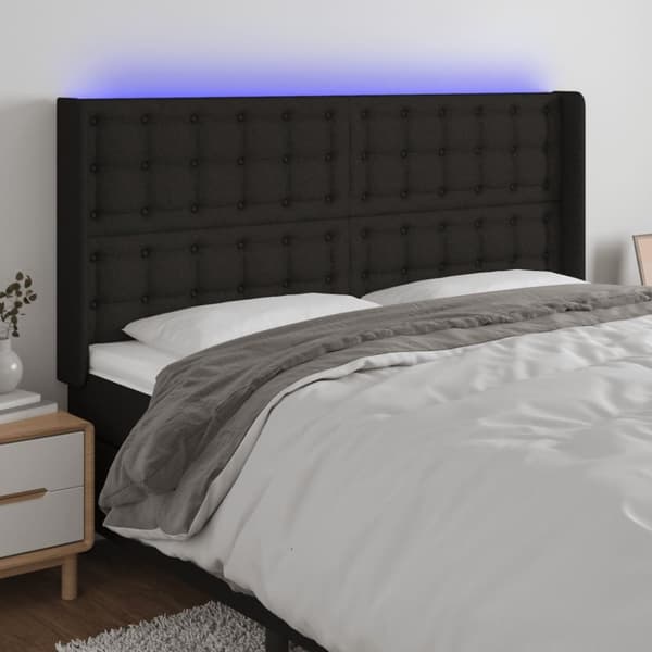 Sängyn pääty LED-valolla, musta, 203x16x118/128 cm, kangas