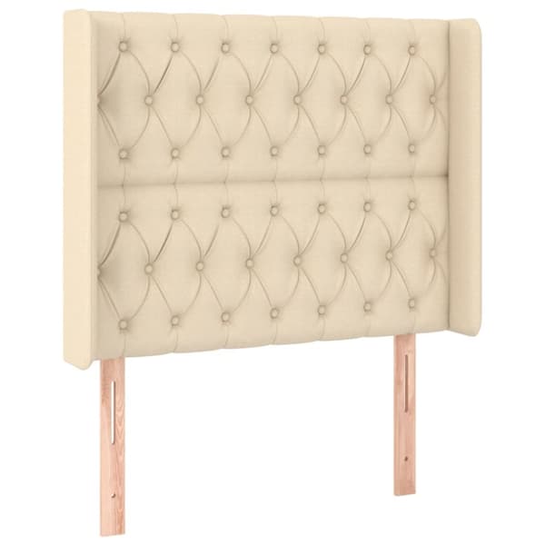 sengegavl med LED-lys 103x16x118/128 cm stof cremefarvet