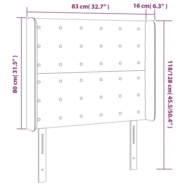 sengegavl med LED-lys 83x16x118/128 cm stof blå