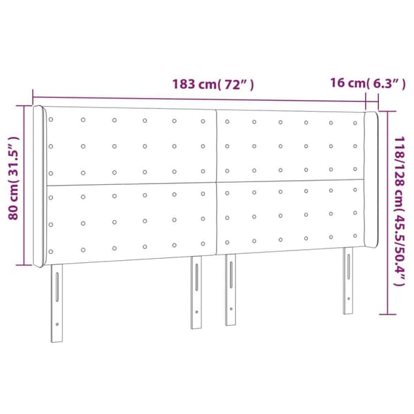 Sängyn pääty LED-valolla, musta, 183x16x118/128 cm, sametti