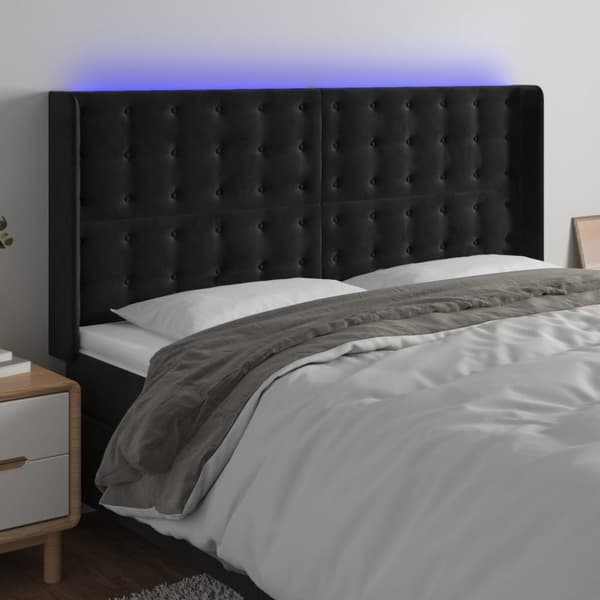 sengegavl med LED-lys 183x16x118/128 cm fløjl sort