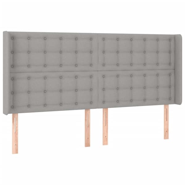 sengegavl med LED-lys 203x16x118/128 cm stof lysegrå