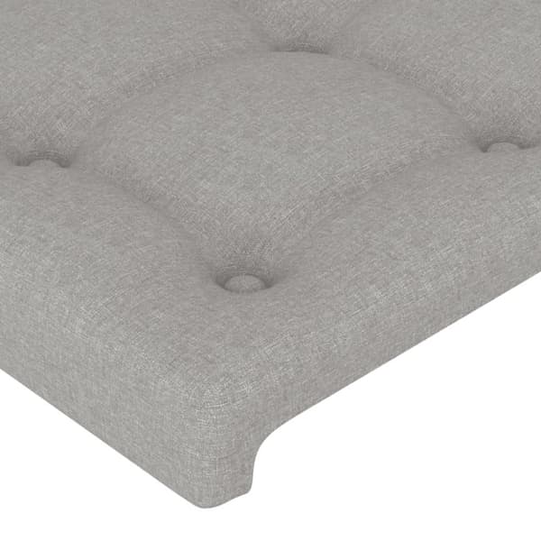 sengegavl med LED-lys 203x16x118/128 cm stof lysegrå