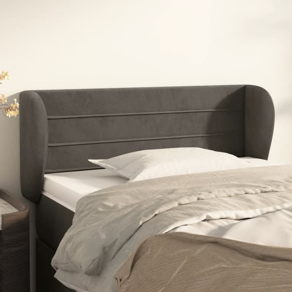 sengegavl med kanter 103x23x78/88 cm fløjl mørkegrå