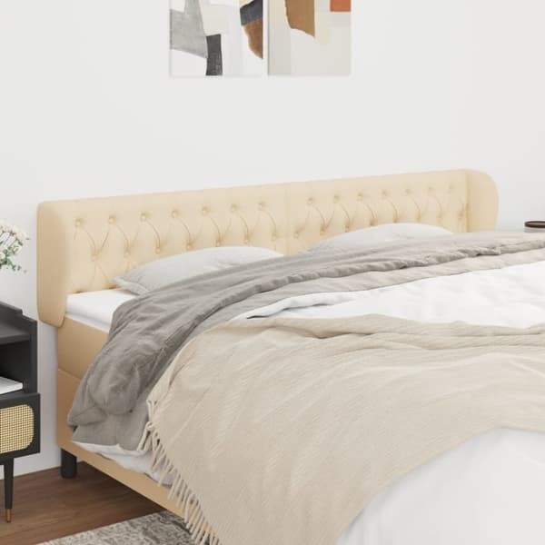 sengegavl med kanter 203x23x78/88 cm stof cremefarvet