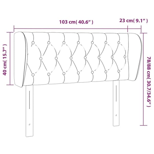 sengegavl med kanter 103x23x78/88 cm fløjl sort