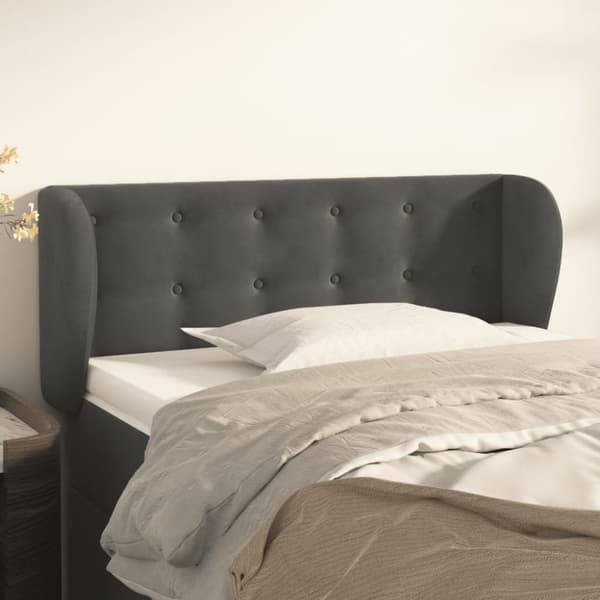 sengegavl med kanter 93x23x78/88 cm fløjl mørkegrå