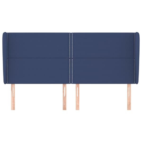 sengegavl med kanter 163x23x118/128 cm stof blå