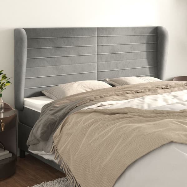 sengegavl med kanter 163x23x118/128 cm fløjl lysegrå