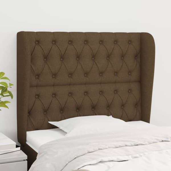 sengegavl med kanter 93x23x118/128 cm stof mørkebrun