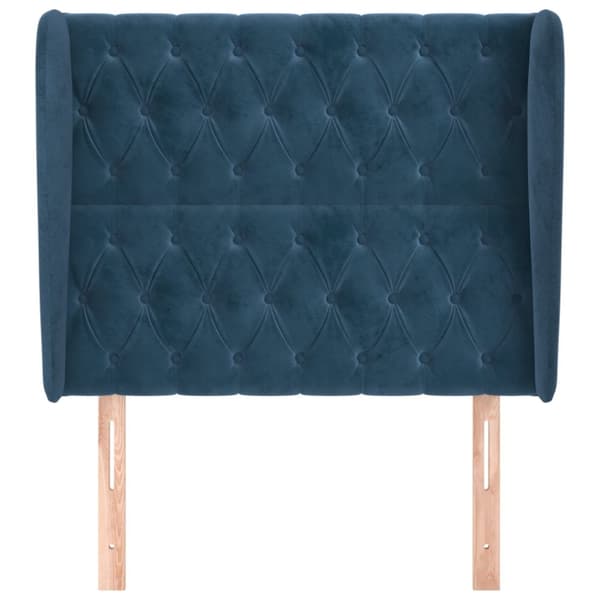 sengegavl med kanter 93x23x118/128 cm fløjl mørkeblå