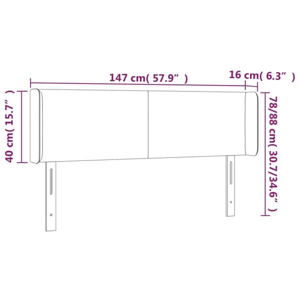 sengegavl med kanter 147x16x78/88 cm fløjl sort