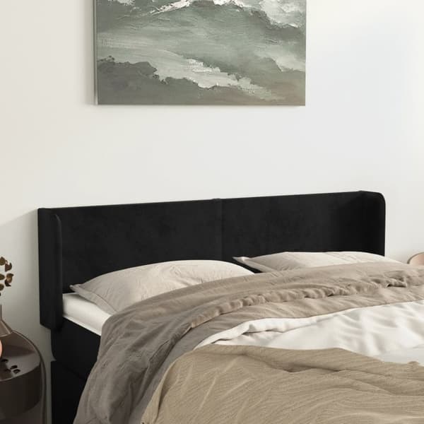 sengegavl med kanter 147x16x78/88 cm fløjl sort