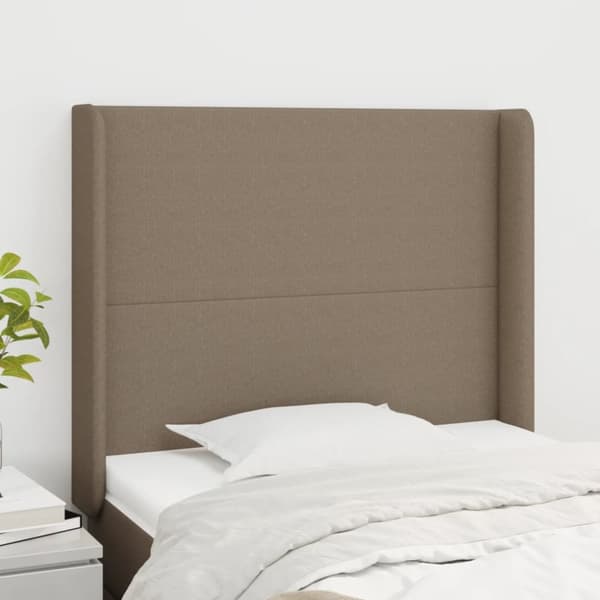 sengegavl med kanter 83x16x118/128 cm stof gråbrun