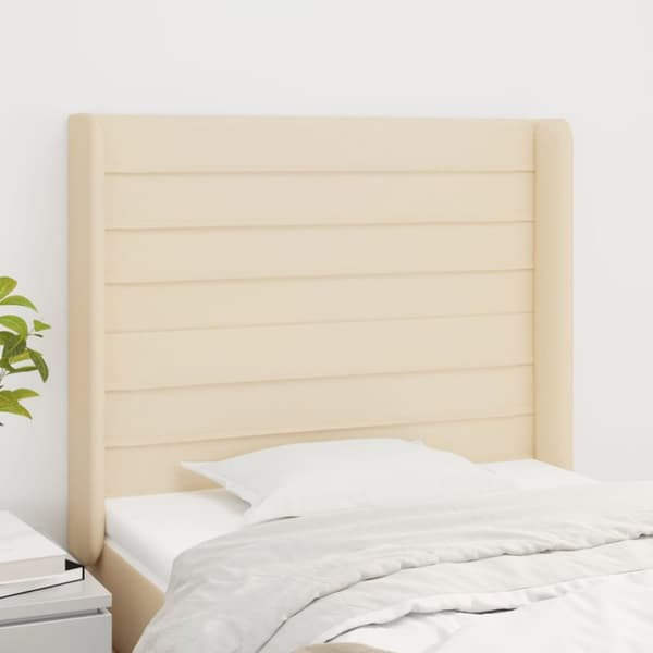sengegavl med kanter 83x16x118/128 cm stof cremefarvet