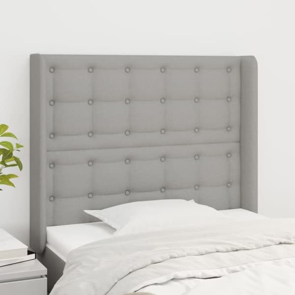 sengegavl med kanter 103x16x118/128 cm stof lysegrå