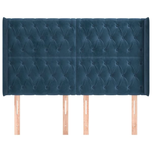 sengegavl med kanter 147x16x118/128 cm fløjl mørkeblå
