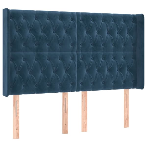 sengegavl med kanter 147x16x118/128 cm fløjl mørkeblå