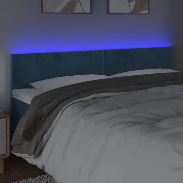 sengegavl med LED-lys 160x5x78/88 cm fløjl mørkeblå