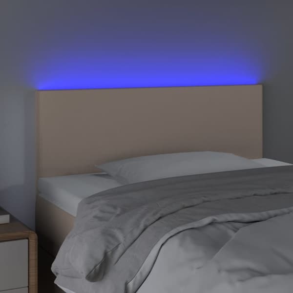 sengegavl med LED-lys 80x5x78/88 cm kunstlæder cappuccinofarvet